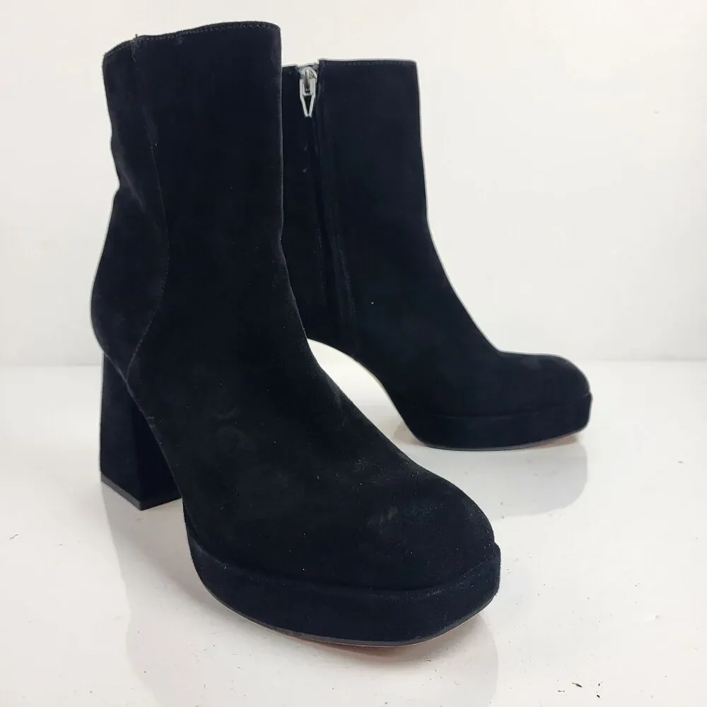 Dolce Vita Ankle Boots Womens Ulyses Black Suede Block Heel Zip Size 10